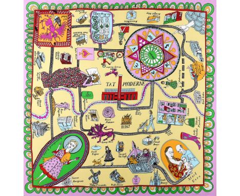 GRAYSON PERRY (BRITISH B.1960)  SILK SCARF 'TAKE A TOUR THROUGH THE HISTORY OF MODERN ART', MODERN  the scarf 91.2 x 88cm  Fr