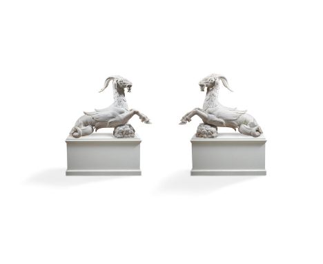 ATTRIBUTED INNOCENZO SPINAZZI (1726-1798) ITALIAN, FLORENCE, CA. 1775  PAIR OF CAPRICORNS  Marble  each 115 by 154cm   Proven