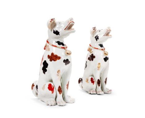 TWO SIMILAR ARITA STYLE PORCELAIN DOGS IN 17TH CENTURY STYLE OF EDME SAMSON TYPE, 19TH CENTURY OR LATER one 38cm high, the ot