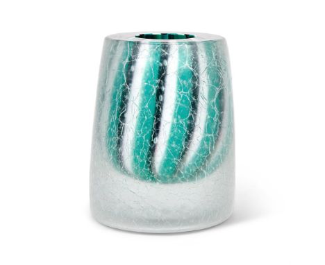 λ &nbspDOMITILLA HARDING (ITALIAN, 1960-) A FROSTED AND CASED GLASS VASE  2015  The interior with a turquoise,opaque white an