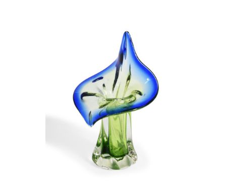 A MURANO 'JACK IN THE PULPIT' COLOUR AND CLEAR GLASS VASE  ITALIAN, THIRD QUARTER 20TH CENTURY  Naturalistically modelled as 