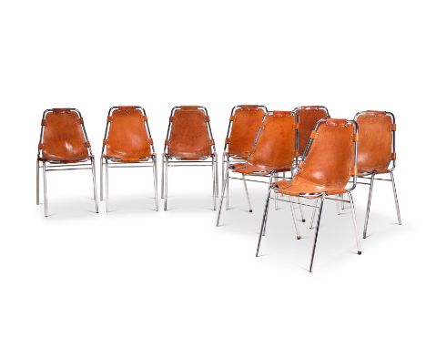 A SET OF EIGHT CHROME PLATED TUBULAR STEEL LEATHER 'LES ARCS' CHAIRS  MANFACTURED BY DAL VERA, CIRCA 1970 82cm high, 48cm wid