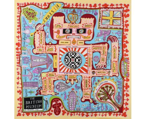 GRAYSON PERRY (BRITISH B.1960)  SILK SCARF 'THE BRITISH MUSEUM - A PERSONAL MAP', MODERN  110 by 110cm     