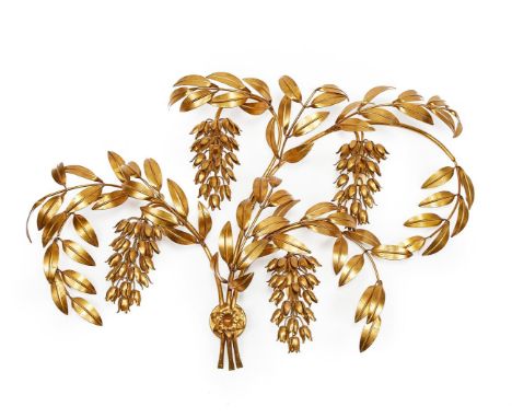 A GILT METAL ' WISTERIA' WALL LIGHT   IN THE MANNER OF HANS KÖGL, CIRCA 1960s With four light sockets  90cm high, 120cm wide,