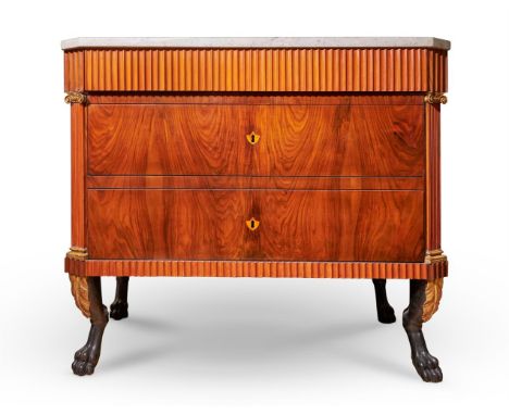 AN ITALIAN PARCEL GILT, FRUITWOOD AND WALNUT COMMODE IN THE MANNER OF AGOSTINO FANTASTICI (1782-1845), PROBABLY SIENA, CIRCA 