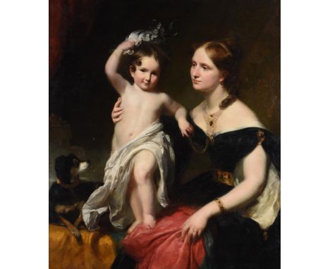 GEORGE HENRY HARLOW (BRITISH 1787-1819) PORTRAIT OF MRS. ROBINSON AND HER SON Oil on canvas 118.5 x 101.5cm (46½ x 39¾ in.)  