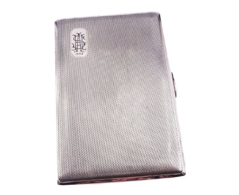 1940's silver cigarette case, with engine turned decoration and engraved monogram to panel to upper left corner, hallmarked S
