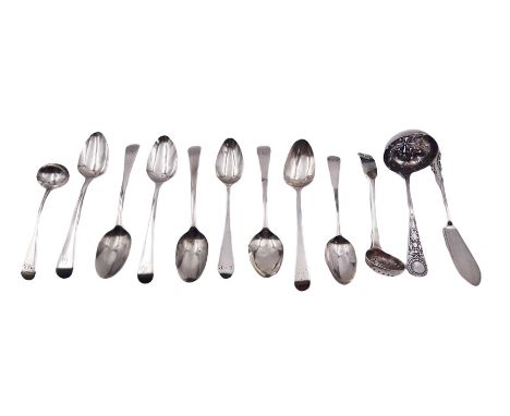 Set of six George III silver Old English pattern teaspoons, hallmarked London 1814, makers mark worn and indistinct, together