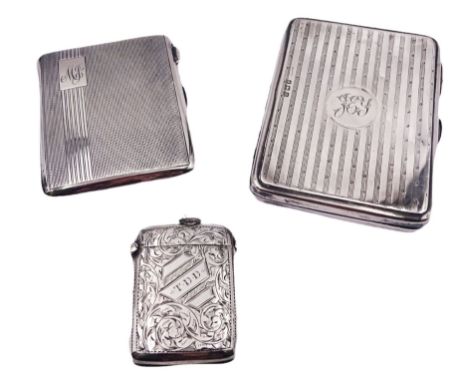 1930's silver cigarette case, hallmarked Mayes, Mills & Co, Birmingham 1938, and an early 20th century silver cigarette case,