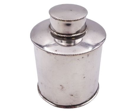 1920's silver tea caddy, of plain cylindrical form, hallmarked Mappin & Webb Ltd, London 1920, H9cm, approximate weight 3.66 