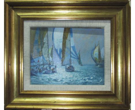 WALTER HOLMES (British, b. 1936), 'Light Through Sails', acrylic canvas, 24.5cm x 29.5cm, framed. 