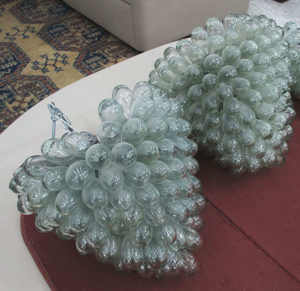 CHANDELIERS, a pair, from Liberty, 'Bunch of Grapes', glass CHANDELIERS, a pair, from Liberty, 'Bunch of Grapes', glass