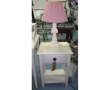 BEDSIDE TABLE, from Nordic style with single drawer and lower tier along with matching bedside lamp, 47cm W x 35cm D x 70cm H