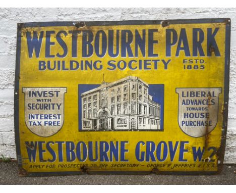 A Westbourne Park Building Society pictorial enamel sign, 40 x 30".