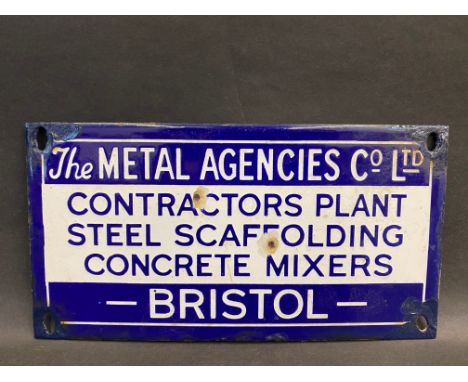 A small enamel sign advertising The Metal Agencies Co. Ltd of Bristol, retouched corners, 9 1/2 x 5".