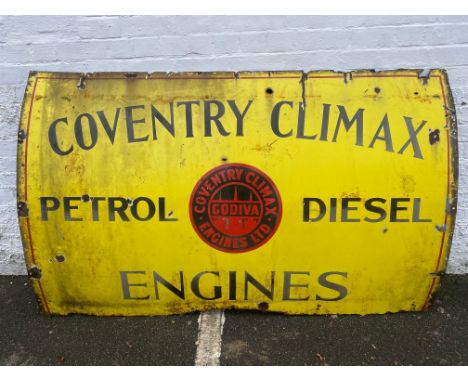 A large Coventry Climax Petrol and Diesel Engines, rectangular enamel sign, with central three spires image, 72 x 47".