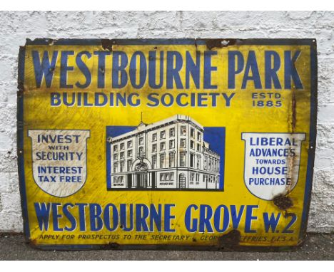 A Westbourne Park Building Society pictorial enamel sign, 40 x 30".