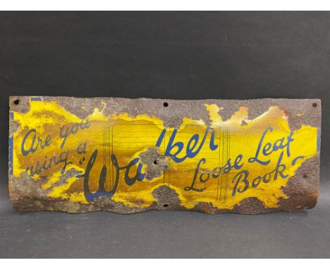 A small enamel sign advertising a Walker loose leaf book, 15 x 6".