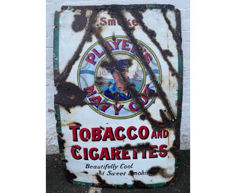 A Player's Navy Cut Tobacco and Cigarettes part pictorial enamel sign, 40 x 60".