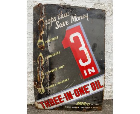 A Three-In-One oil enamel advertising sign, by F. Mason &amp; Co. Ltd, 24 x 36".
