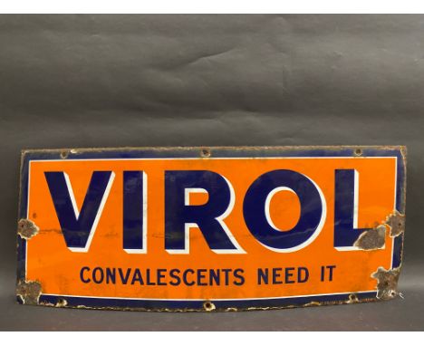 A small Virol 'Convalescents Need It' rectangular enamel sign by Patent Enamel, 30 x 12".