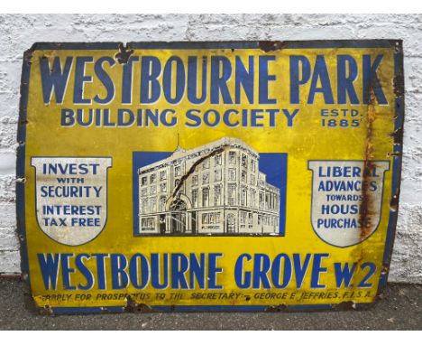 A Westbourne Park Building Society pictorial enamel sign, 40 x 30".