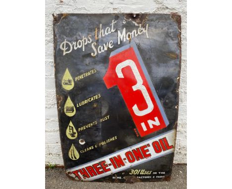 A Three-In-One oil enamel advertising sign, by F. Mason &amp; Co. Ltd, 24 x 36".