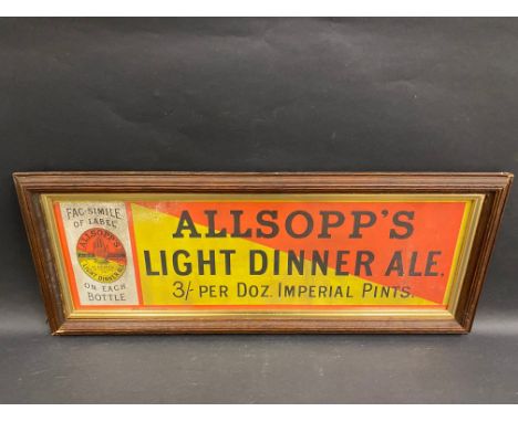 A framed and glazed Allsopp's Light Dinner Ale showcard, 24 x 8".