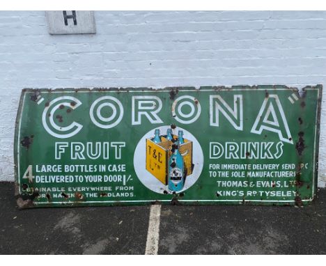 A large and rare Corona Fruit Drinks part pictorial enamel sign, 120 x 48".