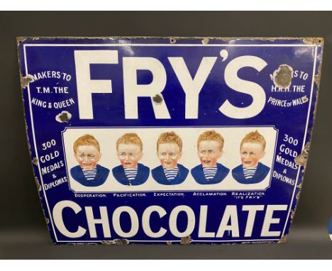 A Fry's Chocolate pictorial 'Five Boys' enamel sign, the scarcer coloured faces version, made by Chromo, 36 x 30".