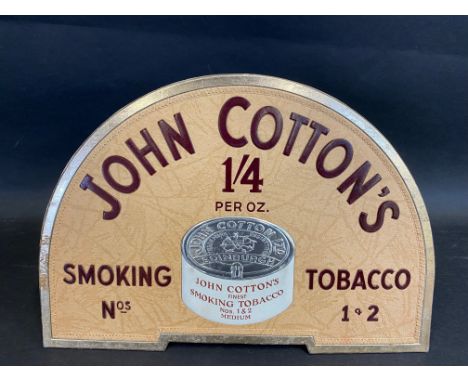 A John Cotton's Smoking Tobacco 1 &amp; 2 semi-circular enamel showcard, in excellent condition, 9 1/2 x 6 1/2". 