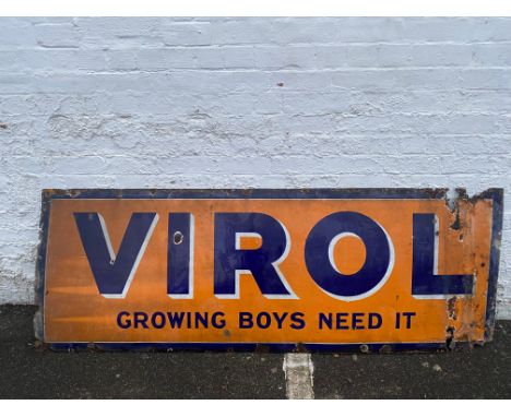 A Virol 'Growing Boys Need It' rectangular enamel sign, 78 x 28".