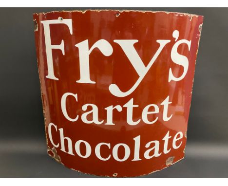 A very rare Fry's Cartet Chocolate curved enamel sign, with excellent gloss, by Bruton of Palmers Green, 28 3/4 x 28".