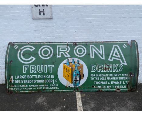 A large and rare Corona Fruit Drinks part pictorial enamel sign, 120 x 48".