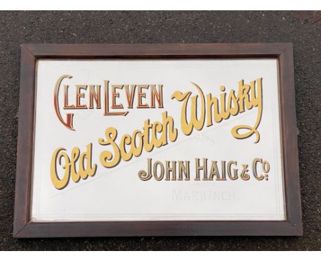 A John Haig &amp; Co. Glen Leven Old Scotch Whisky advertising mirror in a wooden frame, 34 x 24".