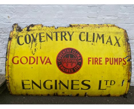 A large Coventry Climax Godiva Fire Pump Engines Ltd, rectangular enamel sign, with central three spires image, 72 x 47".