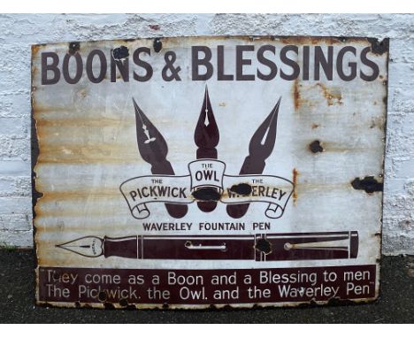 A Waverley Fountain Pen pictorial enamel sign 'Boons and Blessings', 48 x 36".