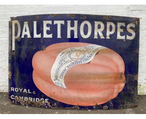 A large Palethorpes' Royal Cambridge sausages pictorial enamel sign, by Imperial Enamel, 72 x 48".