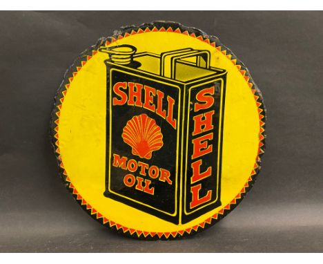 A pictorial Shell Motor Oil partial enamel sign, the die-cut upper section from the rarely seen double sided sign, with some 