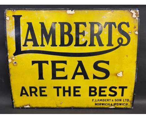 A Lamberts Teas of Norwich &amp; Ipswich rectangular enamel sign, 30 x 24".