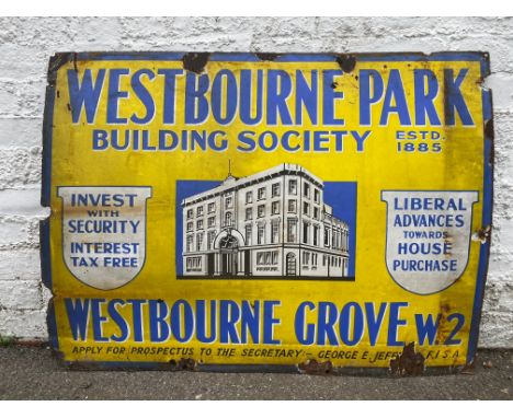 A Westbourne Park Building Society pictorial enamel sign, 40 x 30".