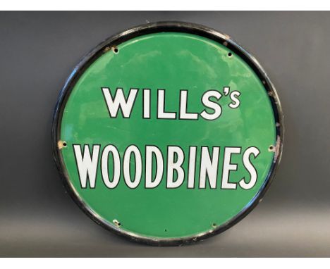 A Wills's Woodbines circular enamel sign in good condition, with a nice gloss, 18" diameter.