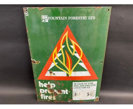 A Fountain Forestry Ltd 'prevention of fires' enamel warning sign, 15 x 21".