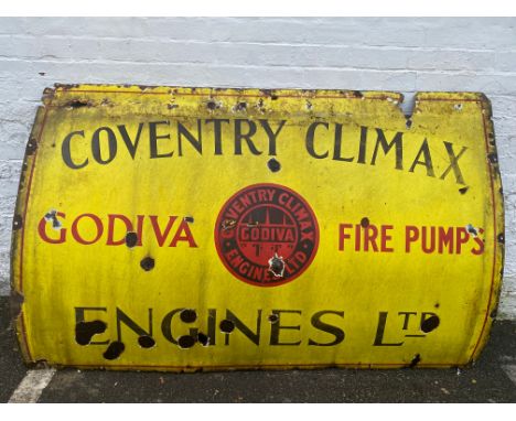 A large Coventry Climax Godiva Fire Pump Engines Ltd, rectangular enamel sign, with central three spires image, 72 x 47".