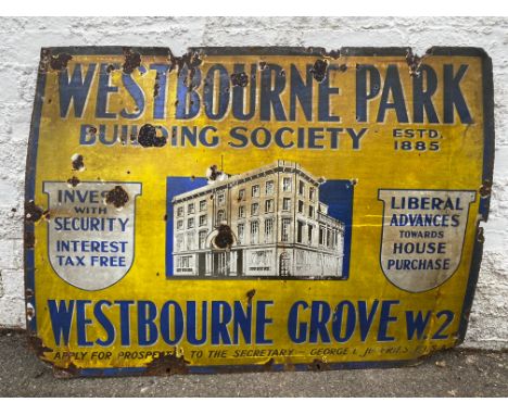 A Westbourne Park Building Society pictorial enamel sign, 40 x 30".