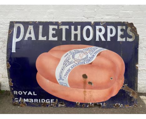 A large Palethorpes' Royal Cambridge sausages pictorial enamel sign, by Imperial Enamel, 72 x 48".