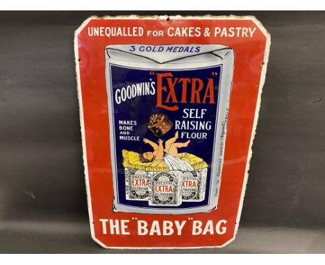 A rare pictorial enamel advertising sign by Jordan of Bilston, for Goodwin's 'Extra' Self Raising Flour, 'The Baby Bag', exce
