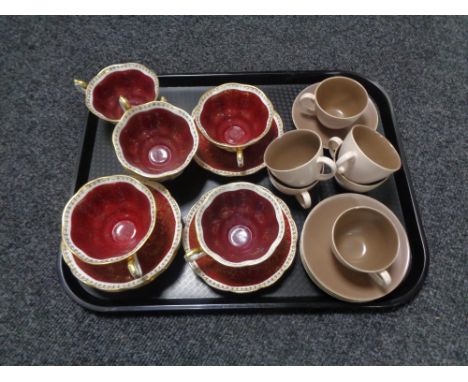 Six Royal Albert Mayfair Series bone china teacups and saucers together with six further Poole Pottery cups and saucers.  