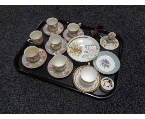 A tray containing six Royal Worcester cups and saucers together with other china to include an Aynsley china comport, Beswick