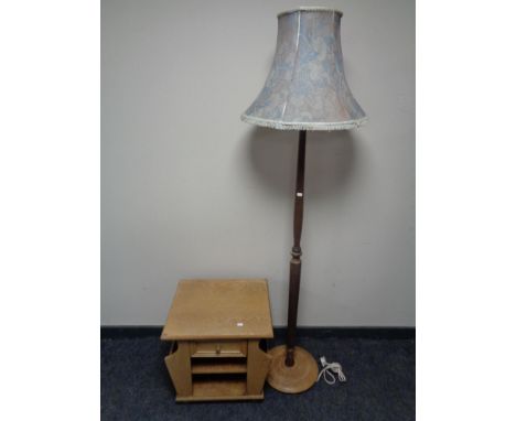 A beech standard lamp with shade together with a magazine occasional table fitted a drawer  